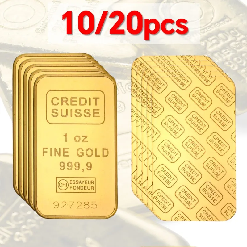 

1~20pcs Credit Suisse Gold Bars 1oz Gold Bullion Bars Iron Gold Plated Coins with Different Serial Numbers