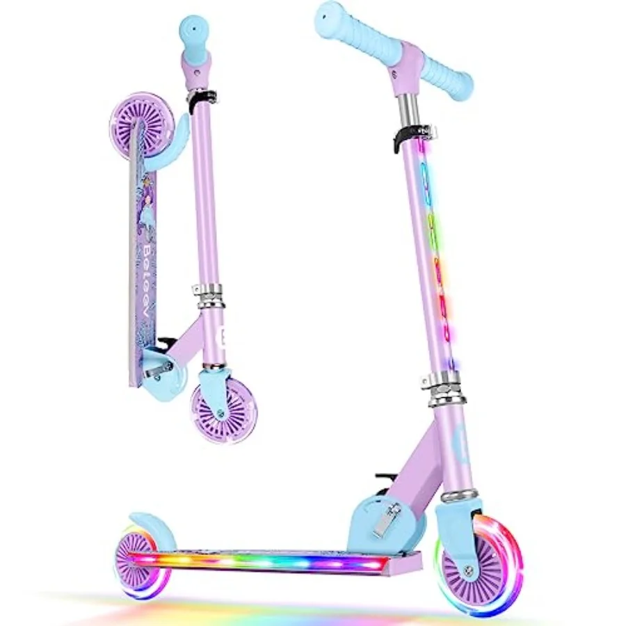 

V2 Scooters for with Light-Up Wheels and Stem and Deck 2 Wheel Folding Scooter for Girls Boys 3 Adjustable Height Non-Slip Patt