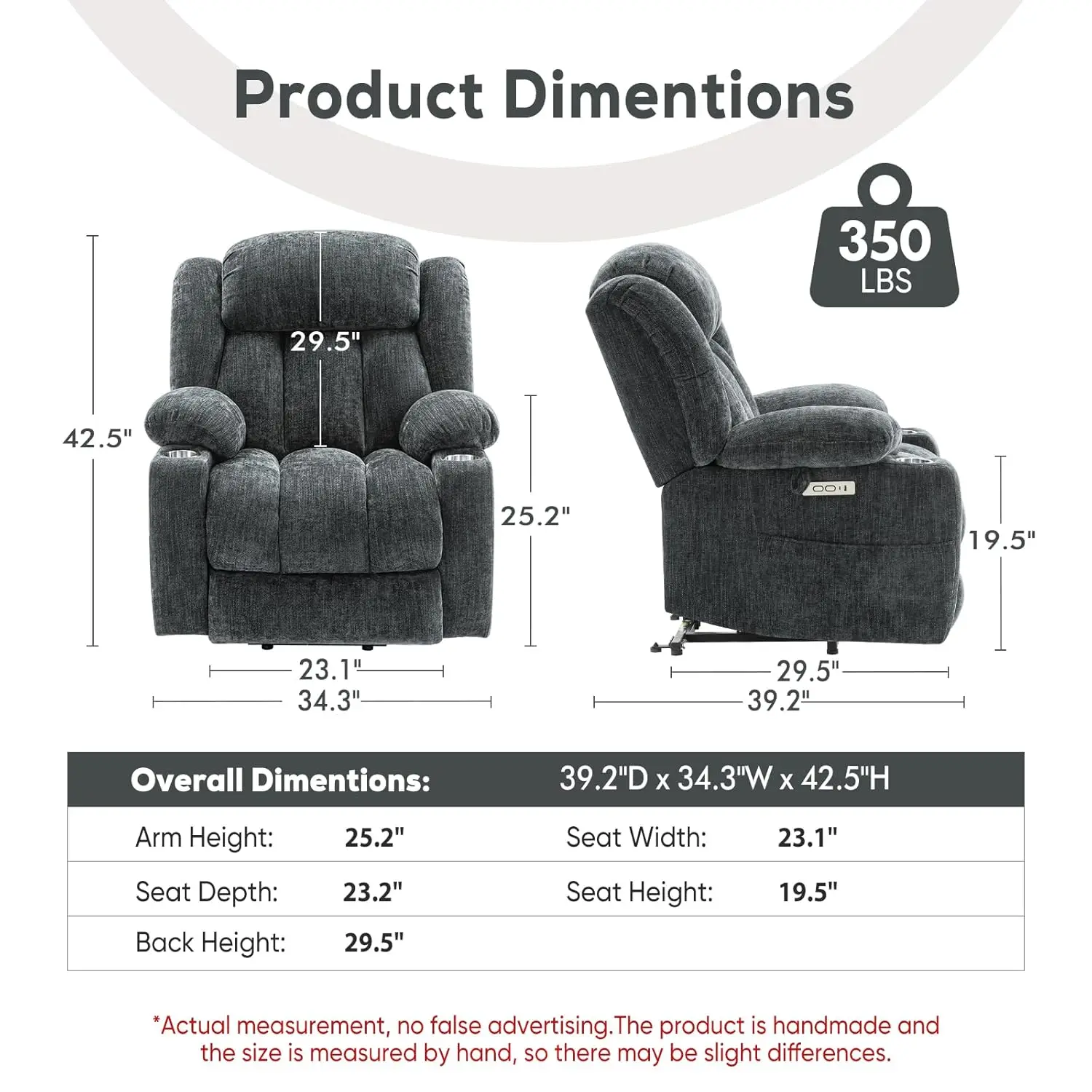 #Large Power Lift Chairs Recliners for Elderly with Heat ＆ Massage, Upgraded Chenille Recliners, USB-A ＆ C, Cup, Customized