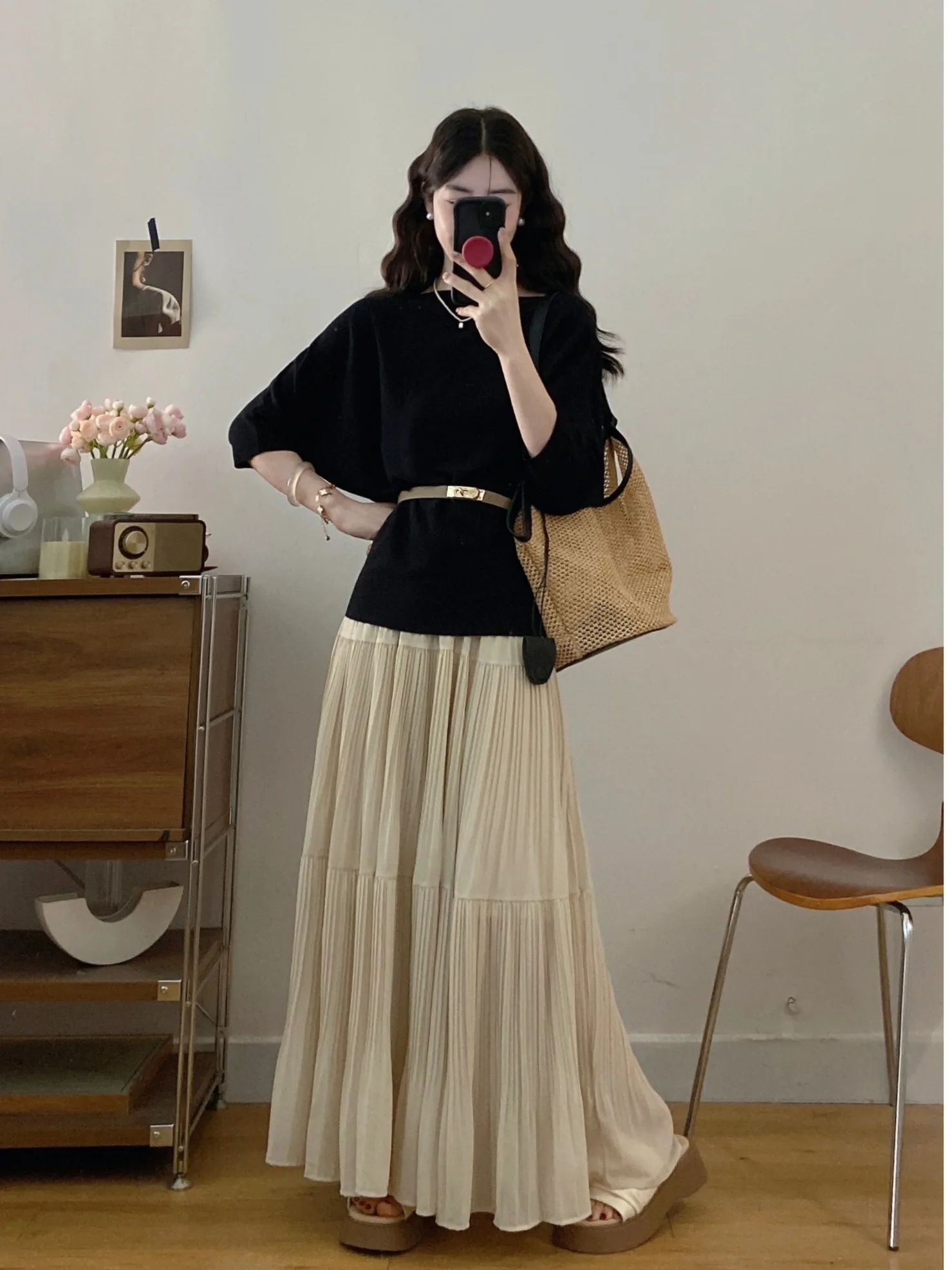 

plus Size Women's Gentle Sle Slope oulder Waist Cinching Top High Waist Skirt Two-Piece Set Summer Faion Outfit