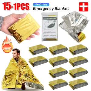 15-1Pcs Emergency Thermal Blanket Folding Waterproof Windproof Sunshade Rescue Blanket Outdoor Survive First Aid Camping Mat Pad