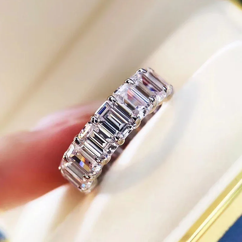 PANSYSEN 100% 925 Sterling Silver 3x5MM Emerald High Carbon Diamond Engagement Ring Wedding Bands for Women Man Luxury Jewelry