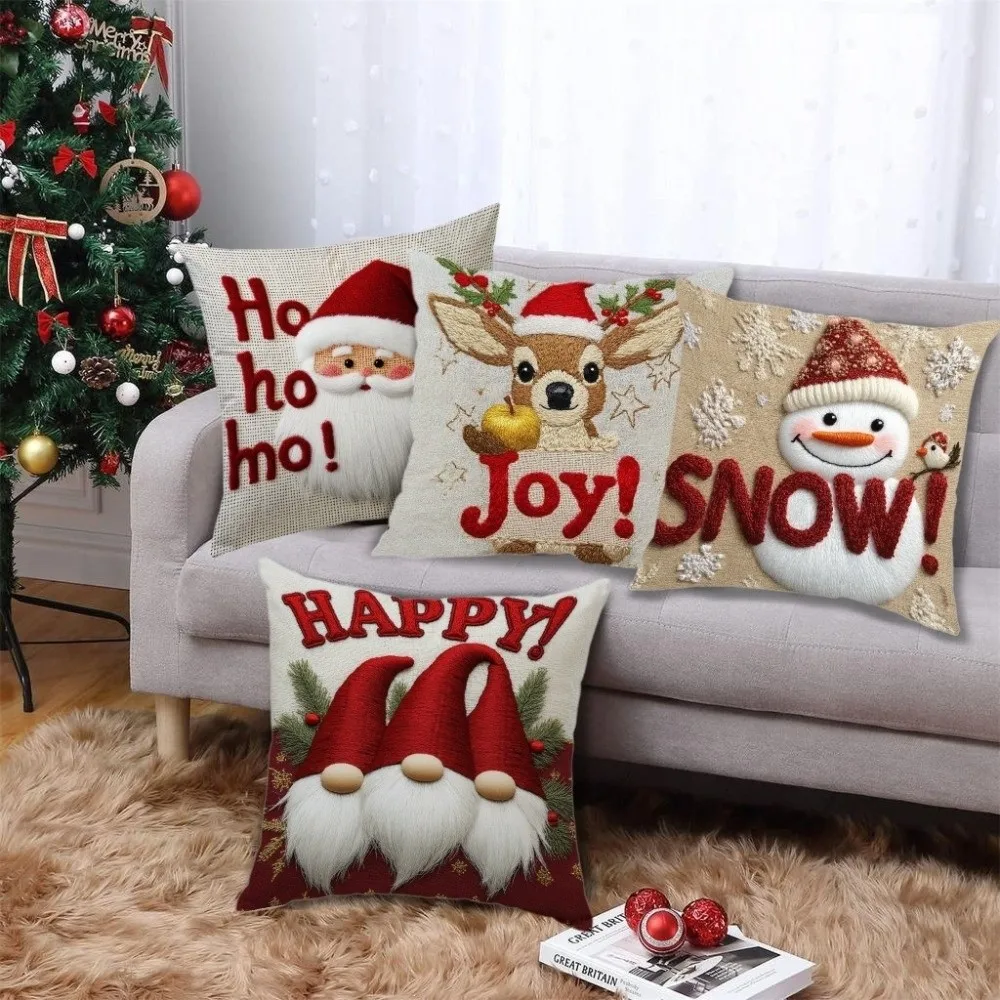 Home Decor Soft Christmas Pillow Covers Tree Reindeer Xmas Pillowslip 2D Printed Elf Santa Pillow Cover Home