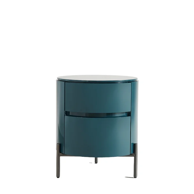 

Modern luxury round bedside table, marble top metal wood table, hotel bedroom bedside table