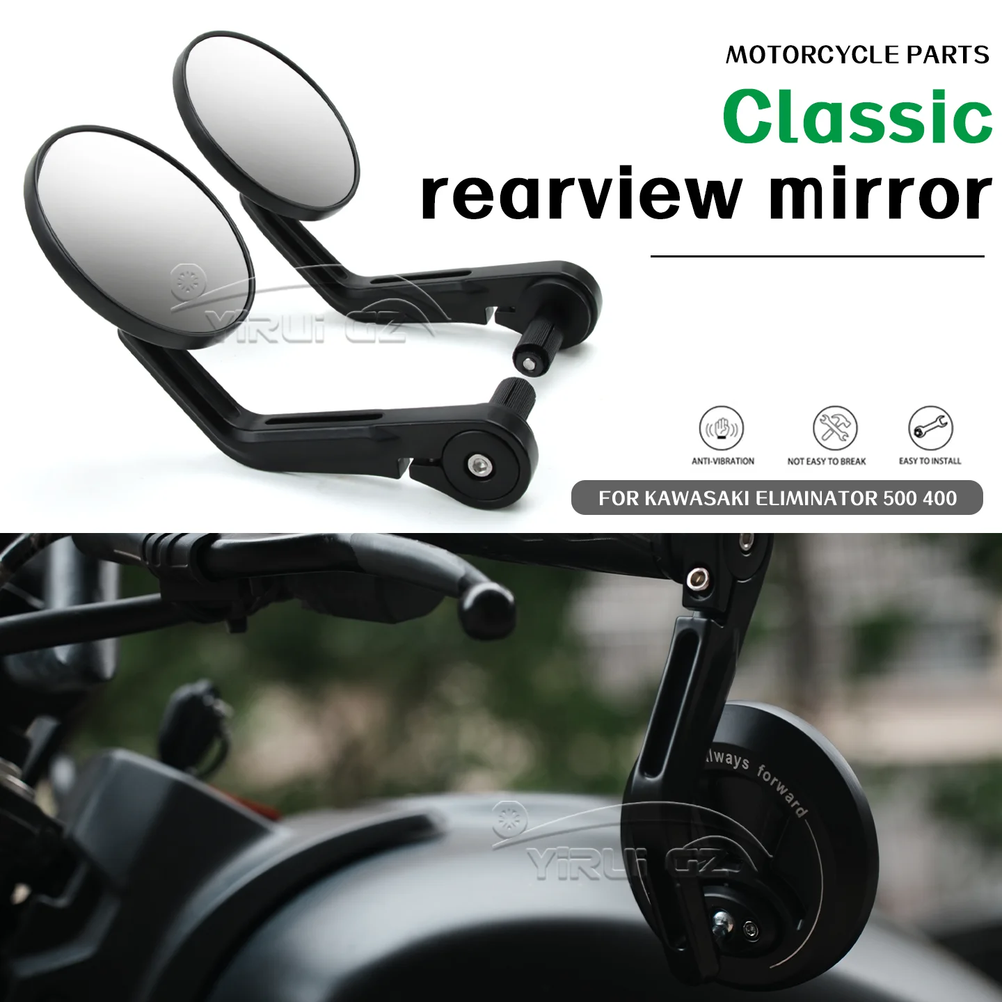 

Зеркало заднего вида на руль мотоцикла, ретро боковое зеркало на руле для Kawasaki Eliminator 500 400 Eliminator 500 400 500