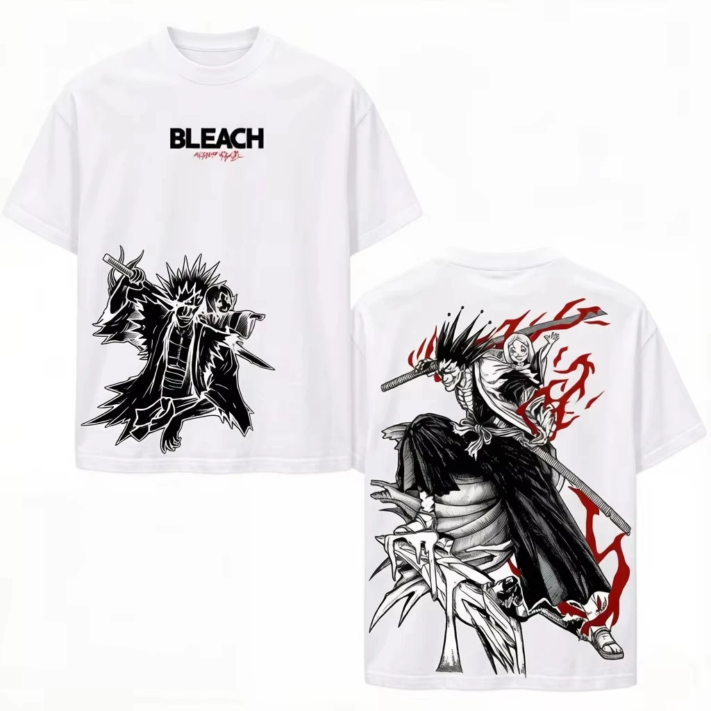 Zaraki Kenpachi BLEACH Anime Cotton T-shirt Unisex Summer Short Sleeve Fashion Oversized Unisex Streetwear Trendy Short Sleeves view 2