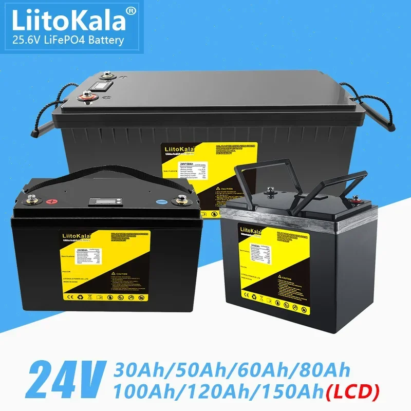 LiitoKala 24V 120Ah 150Ah 100Ah 200Ah Lifepo4 batteria per 8S 25.6V 60Ah 80Ah camper Golf Cart Off-Road Off-grid Solar Wind