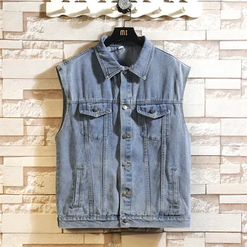 New Denim Vest Men Sleeveless Denim Jacket Casual Waistcoat Men Solid Color Jean Coat Male Streetwear Mens Clothing 2025