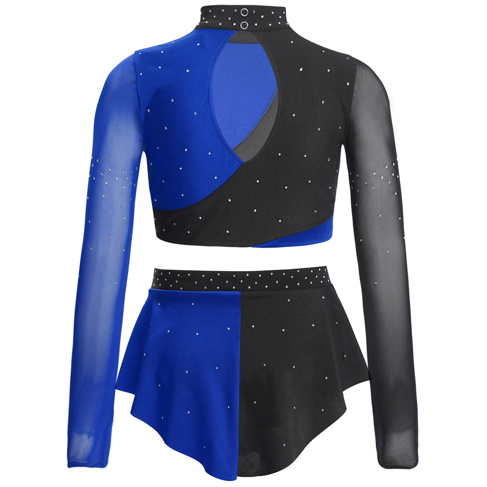 Costume de danse lyrique de Ballet pour enfants filles, maille transparente, manches longues, trou de serrure au dos, haut court avec jupe, tenue de spectacle de Ballet Jazz