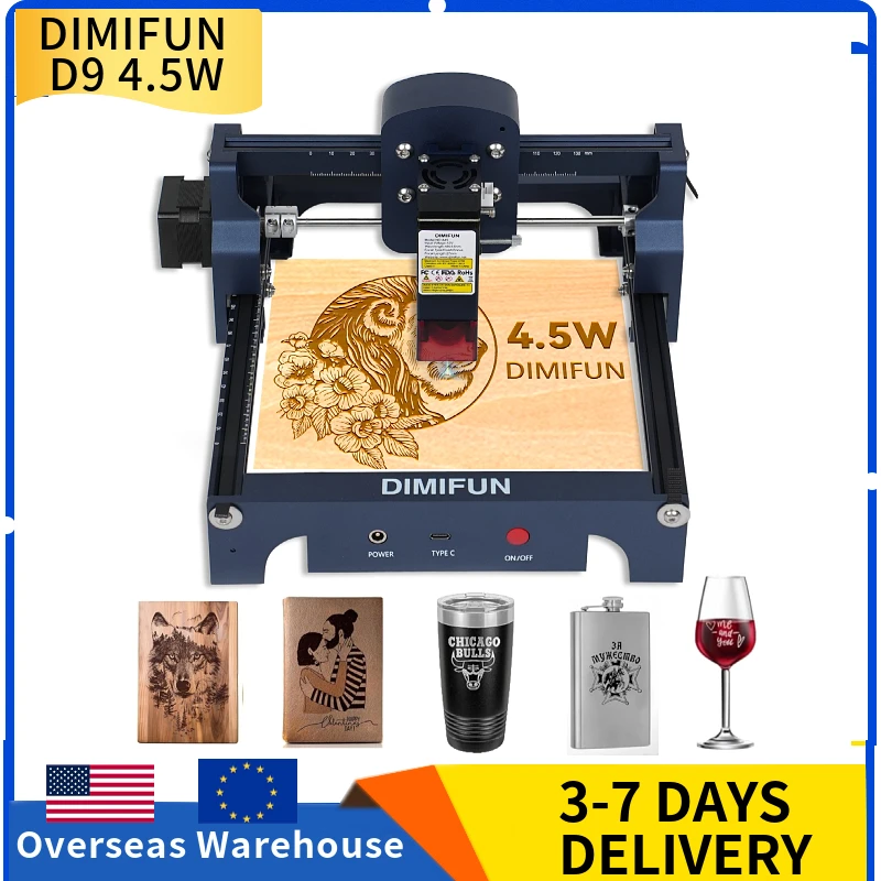 DIY Work with 4.5W Laser Engraving Portable Laser Engraving and Cutting Machine for Dog Tags, Paper, Leather, Wood and Plastic