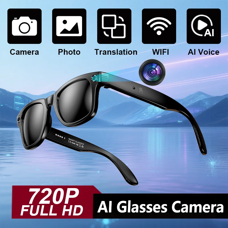 

2025 Smart Glasses with Camera Headphone 100+Languages AI Translation Bluetooth Glasses Travel Meeting Sunglasses for Man Women