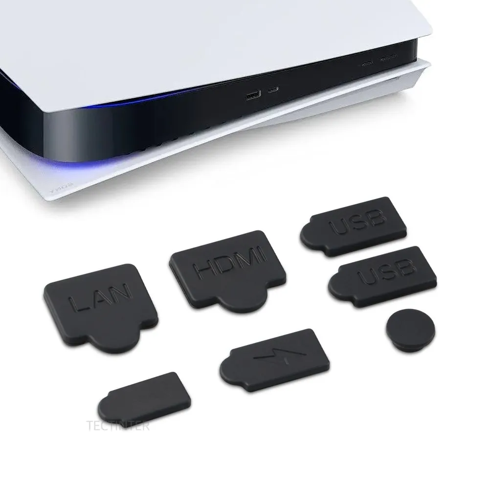 Set di spine antipolvere in Silicone nero per PS5 USB HDM 6pcs interfaccia coperchio antipolvere spina antipolvere per accessori Console di gioco PS5