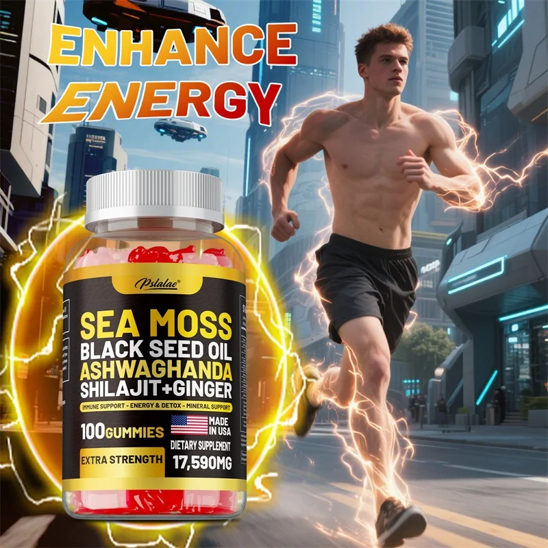 

Sea Moss, Black Seed Oil, Ashwagandha, Ginger, Shilajit Gummies - Bone Health,Cognitive Support,Boosts Energy,Empowers Vitality