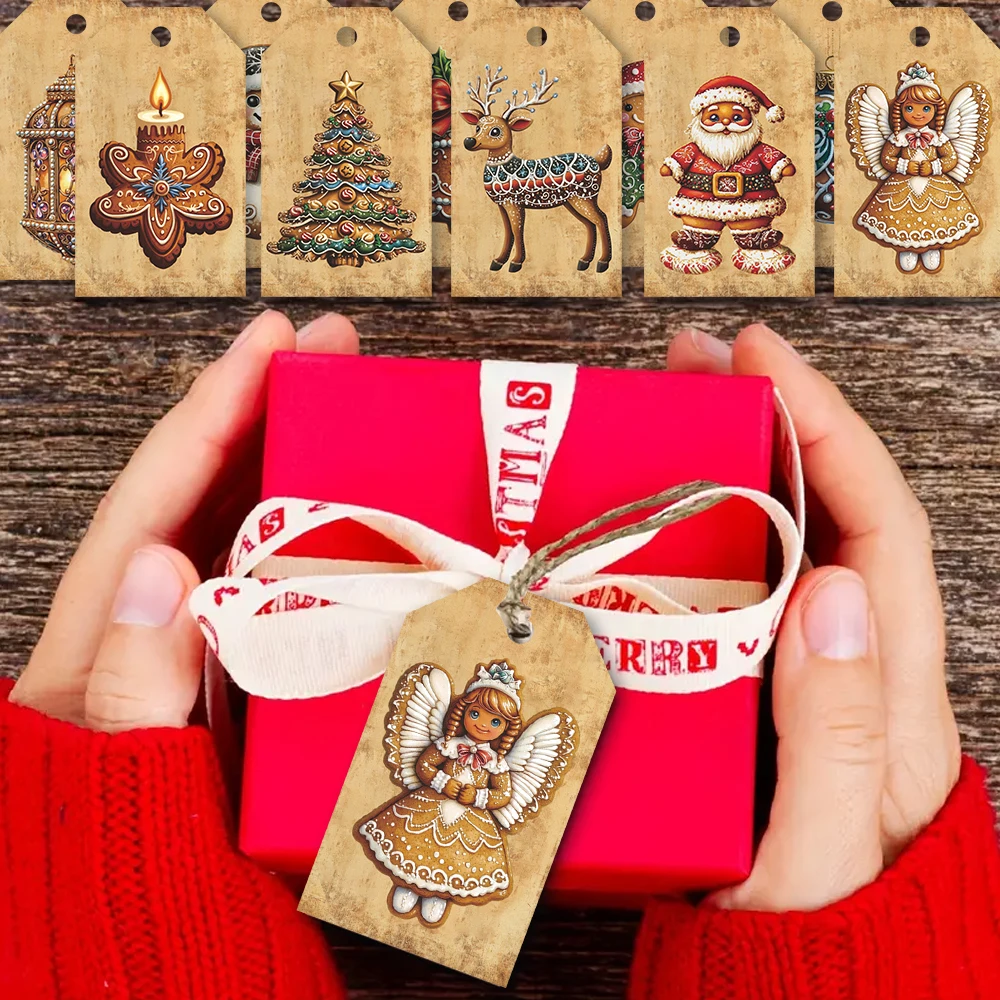 40 шт., рождественские бирки, подарочные этикетки, украшения для вечеринок, открытки «сделай сам», праздничный домашний декор, поздравительные открытки, праздничные открытки, подарочный шпагат