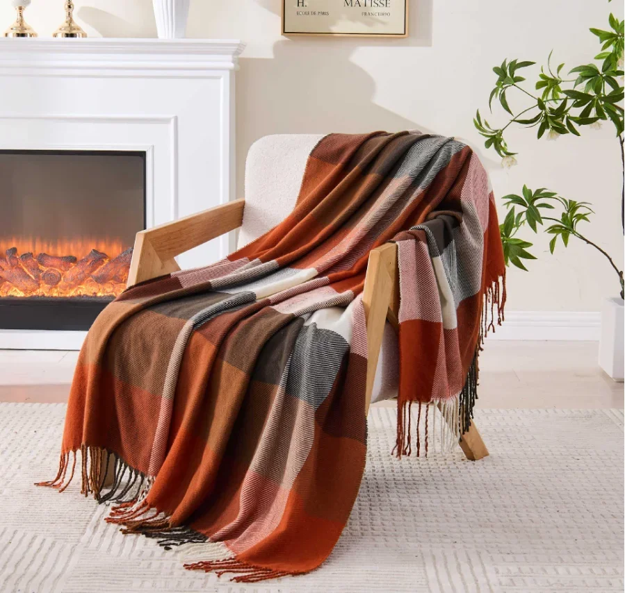 Retro Acrylic Woven Coverlet Luxury Four-season Nap Blanket for Home Sofa Bed Chair Decorative Wool Blanket