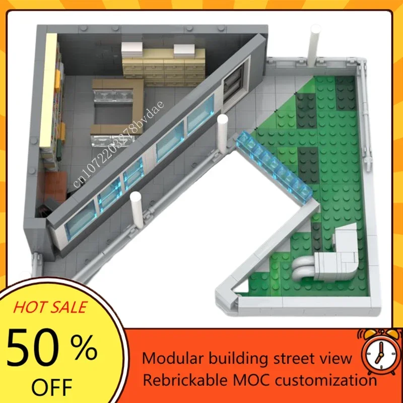 مكعبات بناء مكتبة حديثة MOC ، نموذج منظر الشارع ، هندسة معمارية إبداعية ، تجميع تعليمي ذاتي الصنع ، هدية لعبة