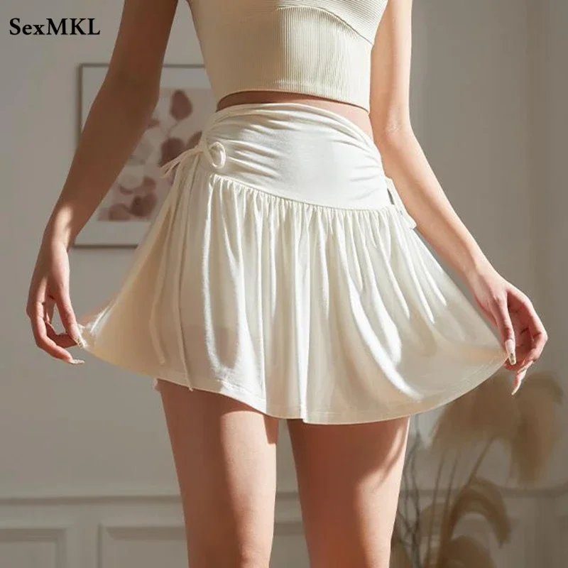 

Casual Summer Mini Skirts Women 2024 Korean Fashion Y2k Clothes Faldas Ajustadas Bow Slim Shorts White Black Micro Tennis Skirt