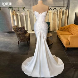 LORIE Elegant Solid Mermaid Evening Dresses Off Shoulder Pleated Middle Slit Elastic Prom Dress Saudi Arabia Bride Party Gowns