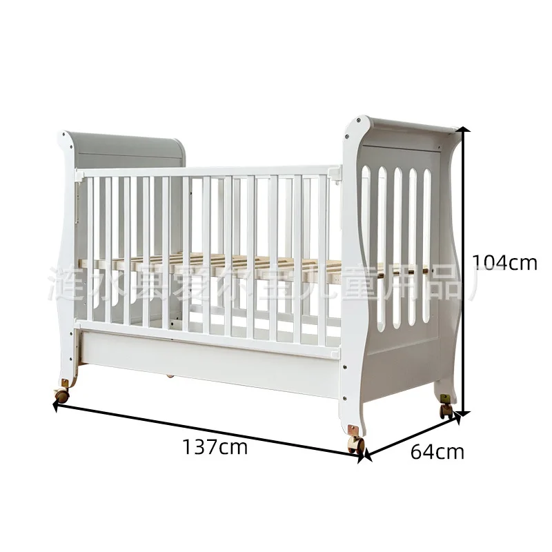 Solid Wood Baby Crib Removable Storage Multifunctional Liftable Guardrail Newborn Splicing Bed Crib for Nursery