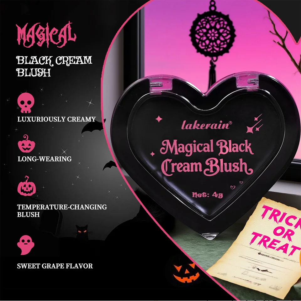 บลัชออนเปลี่ยนสีแบล็คฮาร์ท - ครีมสีดำคุณภาพสูง กลิ่นองุ่น และเปลี่ยนสีตามอุณหภูมิ เหมาะสำหรับงานปาร์ตี้ คอสเพลย์ และฮาโลวีน