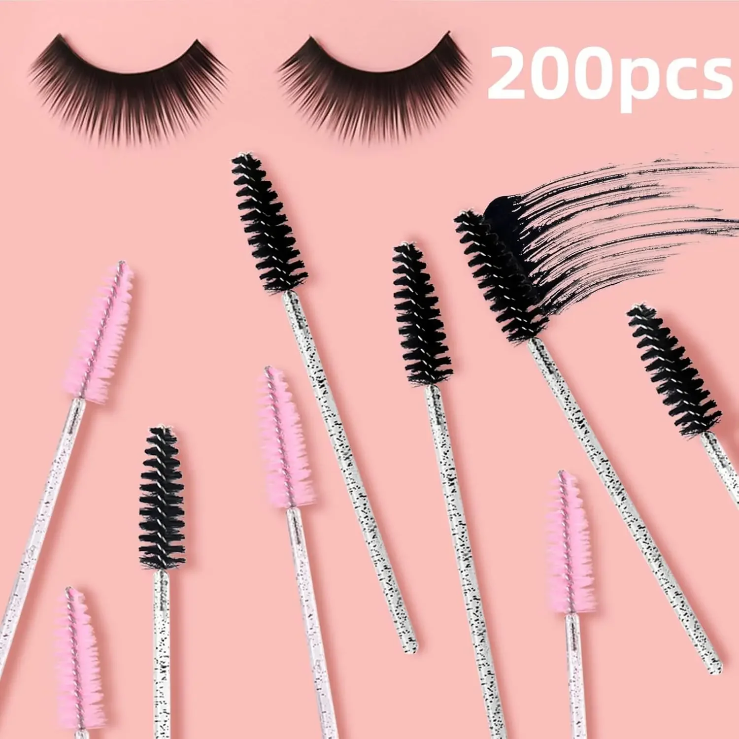 2025 Trend 200 Stück Extensions & Makeup Grooming Mascara Kristall-Augenbrauenpinsel für Wimpernstäbe – Wimpernspulen, Einweg