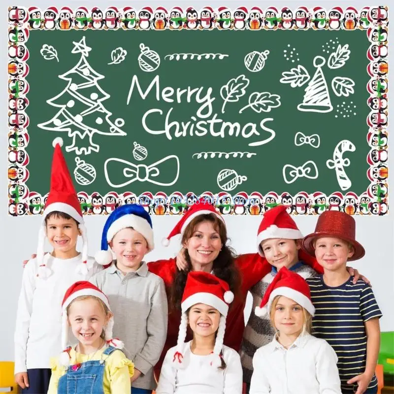 R6FF Christmas Themed Paper Border Transfers For Bulletin Boards Classrooms Offices Seasonal Decorating
