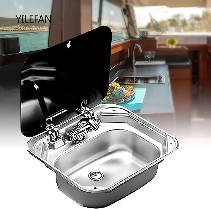 

Stainless Steel Kitchen Sink with Folding Lid, Single Bowl, Sink for RV Caravan Camper Boating Bar,Drop-in