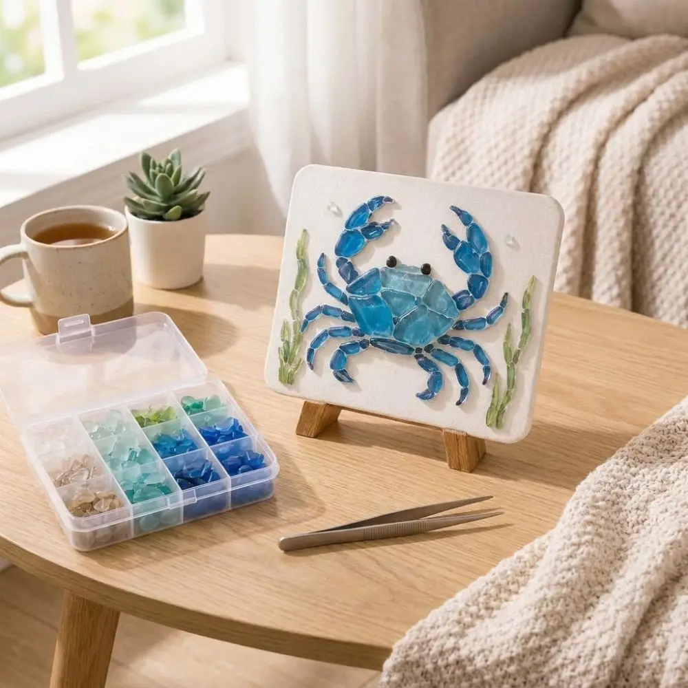 Colorful Glass Pieces Ocean DIY Sea Glass Art Kit Ocean Inspired Sea Creature Animal Shaped Crushed Glass Art Fun Educational