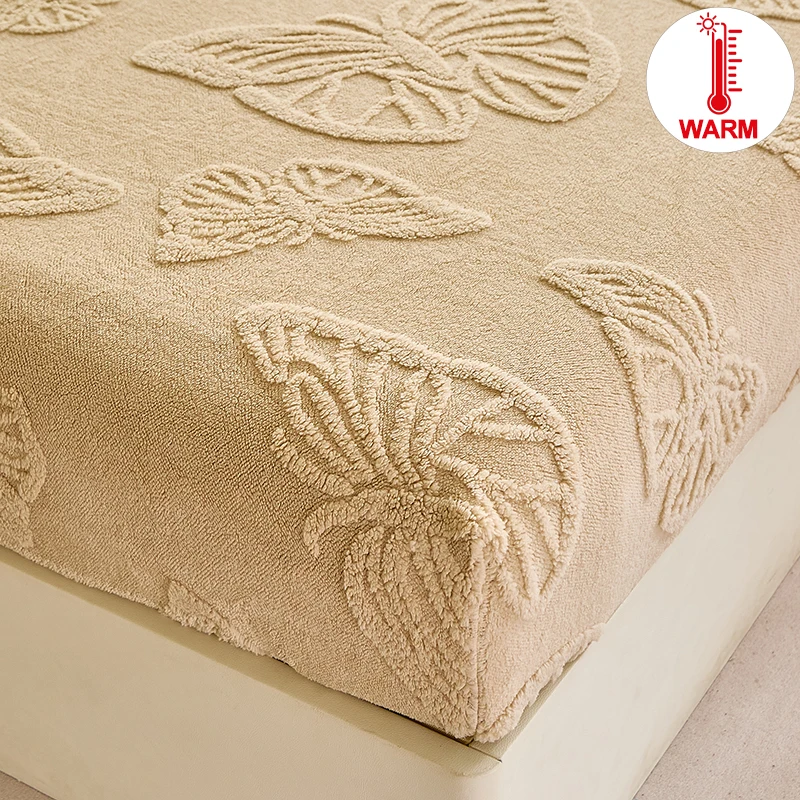 Luxurious Flannel Plush Butterfly Jacquard Bed Fitted Sheet - Cozy Warmth, Super Comfort for Your Sanctuary