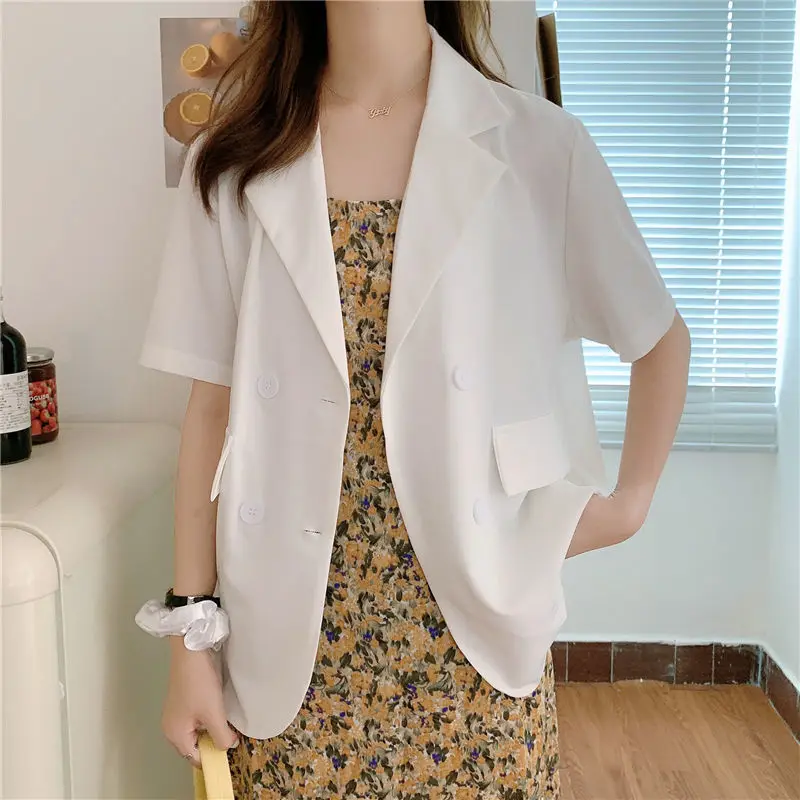 

Ladies Blazers High Quality One-Button Basic Newest Fitting Beading Spring Summer Retro V-Neck Cardigan Turn-Down Mid-Length