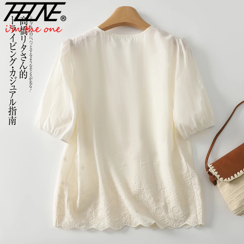 THHONE ฤดูร้อนแฟชั่นผู้หญิงเสื้อ 2025 เย็บปักถักร้อย Vintage Pullover แขนสั้นสบายๆเกาหลีเสื้อหลวมผู้หญิงเสื้อผ้า