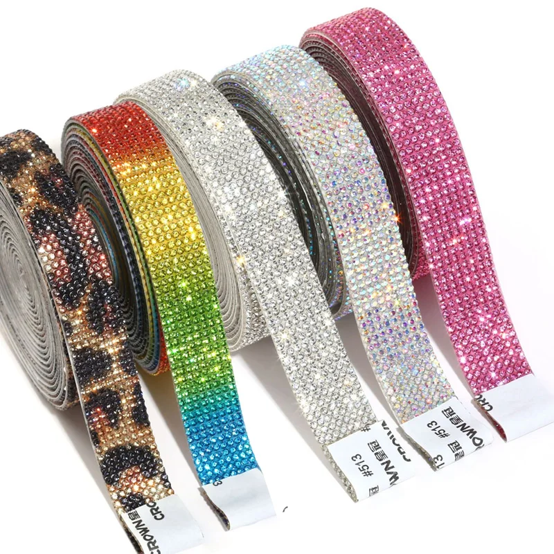 Self-Adhesive Crystal Tape Rhinestones for Needlework Hot Fix Rhinestones Chain Sticker Ribbon DIY Crafts Strass Hotfix