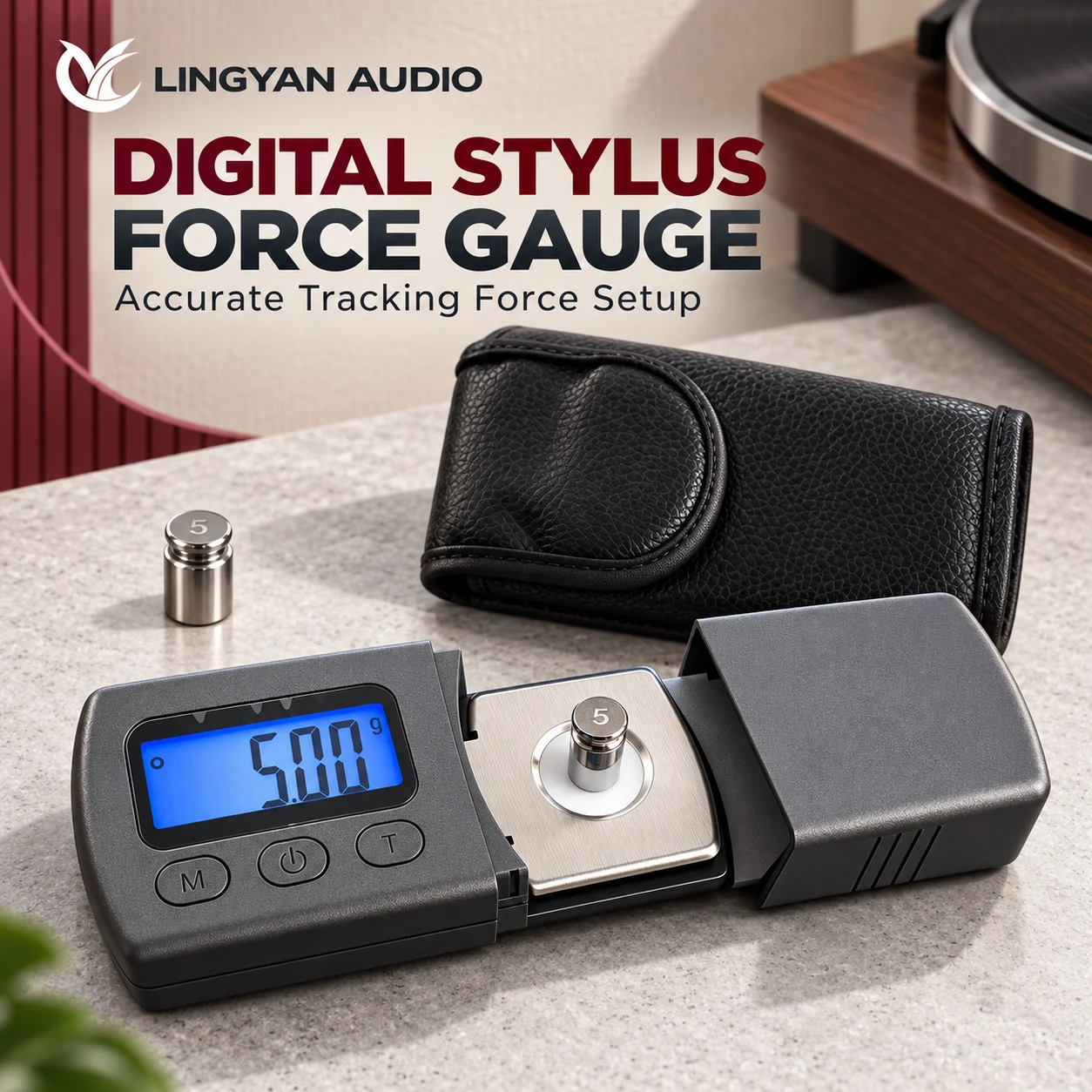 LINGYAN AUDIO Digital Stylus Force Gauge 5g 0.01g LCD Turntable Tracking Force Scale for Vinyl Record Player