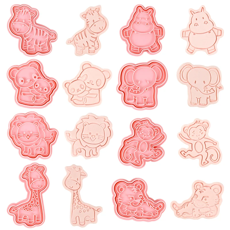 6/8pcs Jungle Safari Animal Cookie Cutter Cartoon Dinosaur Unicorn 3D Pressable Biscuit Stamp Fondant Mould Kitchen Baking Tools