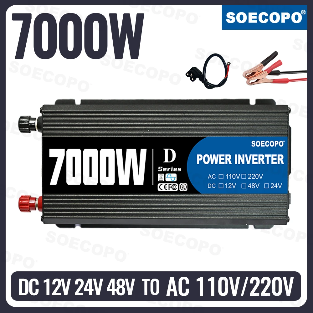 SOECOPO 7000W Power Inverter, 12V 24V 48V to 110V/220V Car Voltage Converter, Power Adapter for Car Accessories & Camping