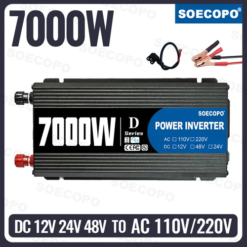 Imagen 1 del producto SOECOPO 7000W Inversor de corriente, 12V 24V 48V a 110V/220V Convertidor de voltaje para automóvil, Adaptador de corriente para accesorios de automóvil y camping