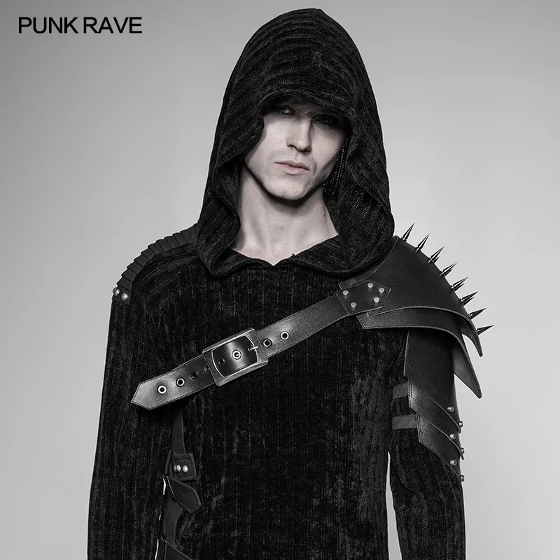 PUNK RAVE Men\'s Punk Cosplay Pirate Palace PU Leather Gothic Cone Nail Fitted Version Armor with Retro Hit Nails Accessories