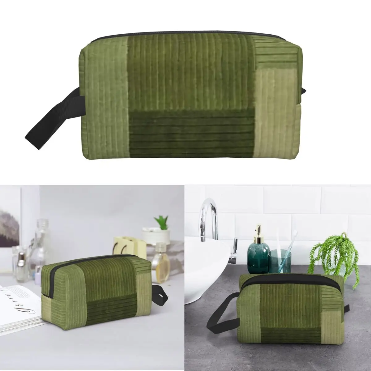 Corduroy Sage Green Pattern Makeup Bag Cosmetic Organizer Storage Dopp Kit Toiletry Cosmetic Bag for Women Beauty Travel