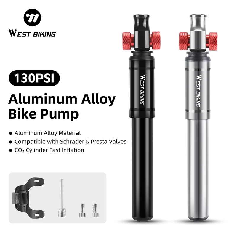 

WEST BIKING Portable Bicycle Pump Aluminum Alloy Portable Pump High Pressure With Hose Schrader/Presta Valves MTB Road Bike Pump