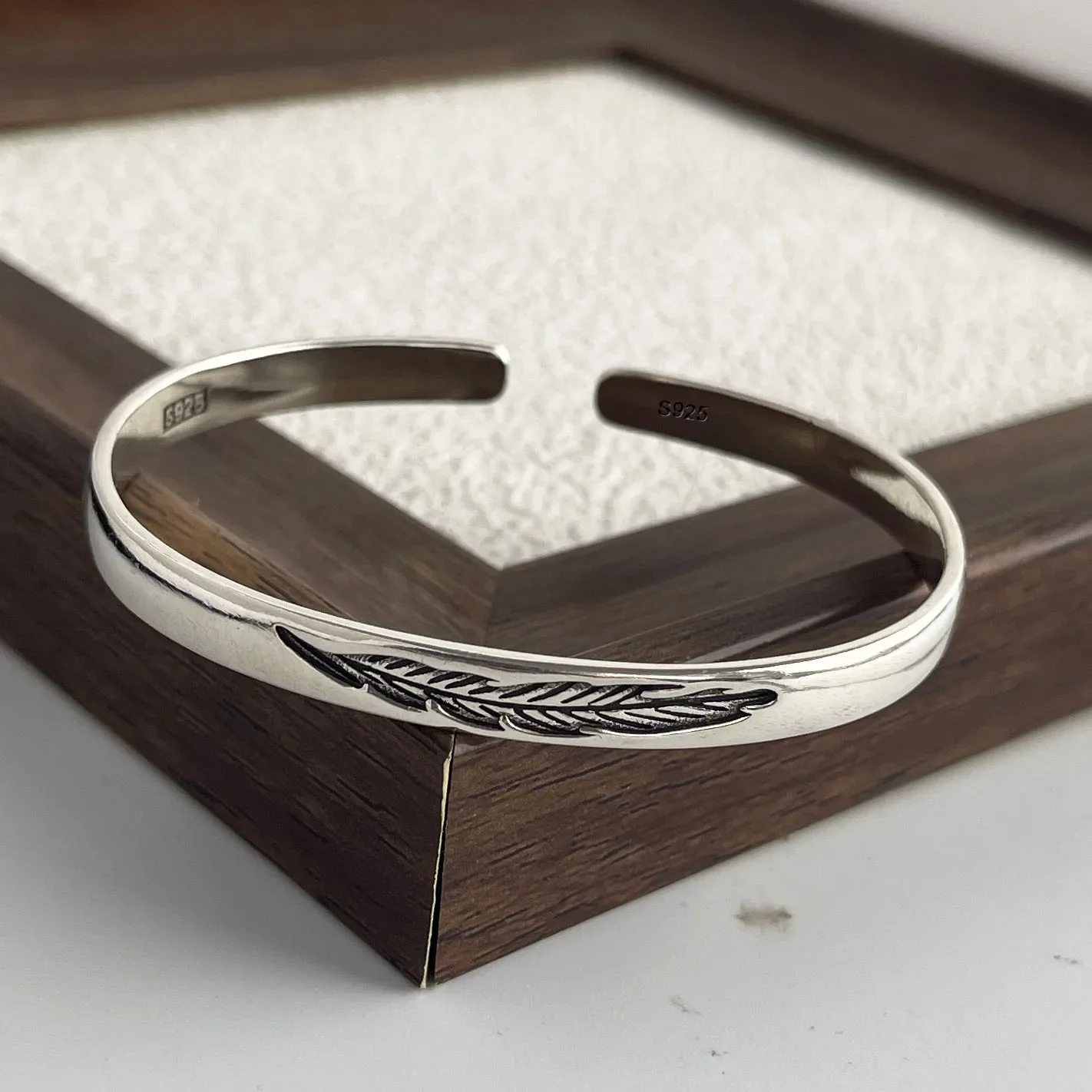 925 Sterling Silver Bracelets for Women Men String Accessories Trend Feather Shape Pendant Party Jewelry Gift