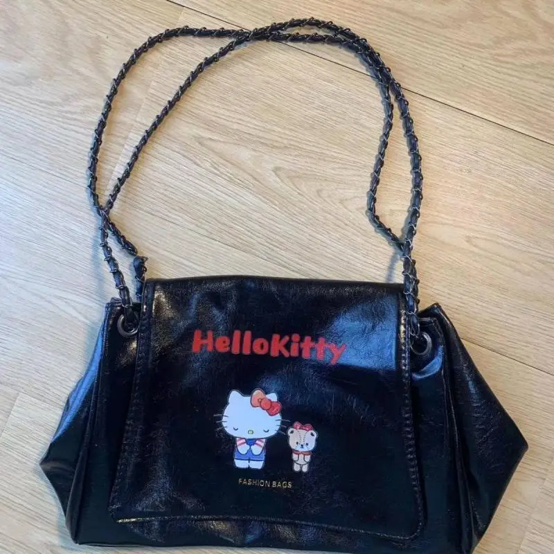 Sanrio Kawaii Hello Kitty sac à bandoulière pour femmes Vintage en cuir Pu fille chaîne sac à bandoulière de luxe sac à main de créateur de qualité supérieure