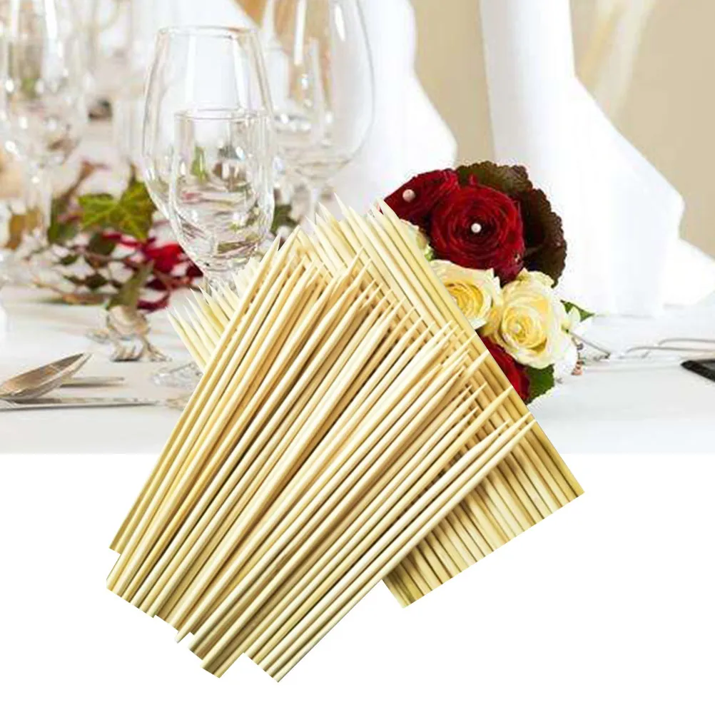 200Pcs Premium Bamboo Skewers 0.3x25cm Sharp Tip Smooth Body Disposable Paddle Picks for Bbq Dessert Serving Catering