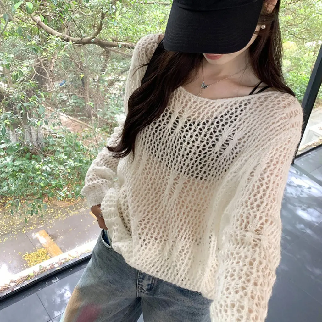 

Women's Summer Mesh Twist Hollow Knitted Sweater Loose Fit Casual Fashion Cover up Thin Lazy Relaxation Style in Stock