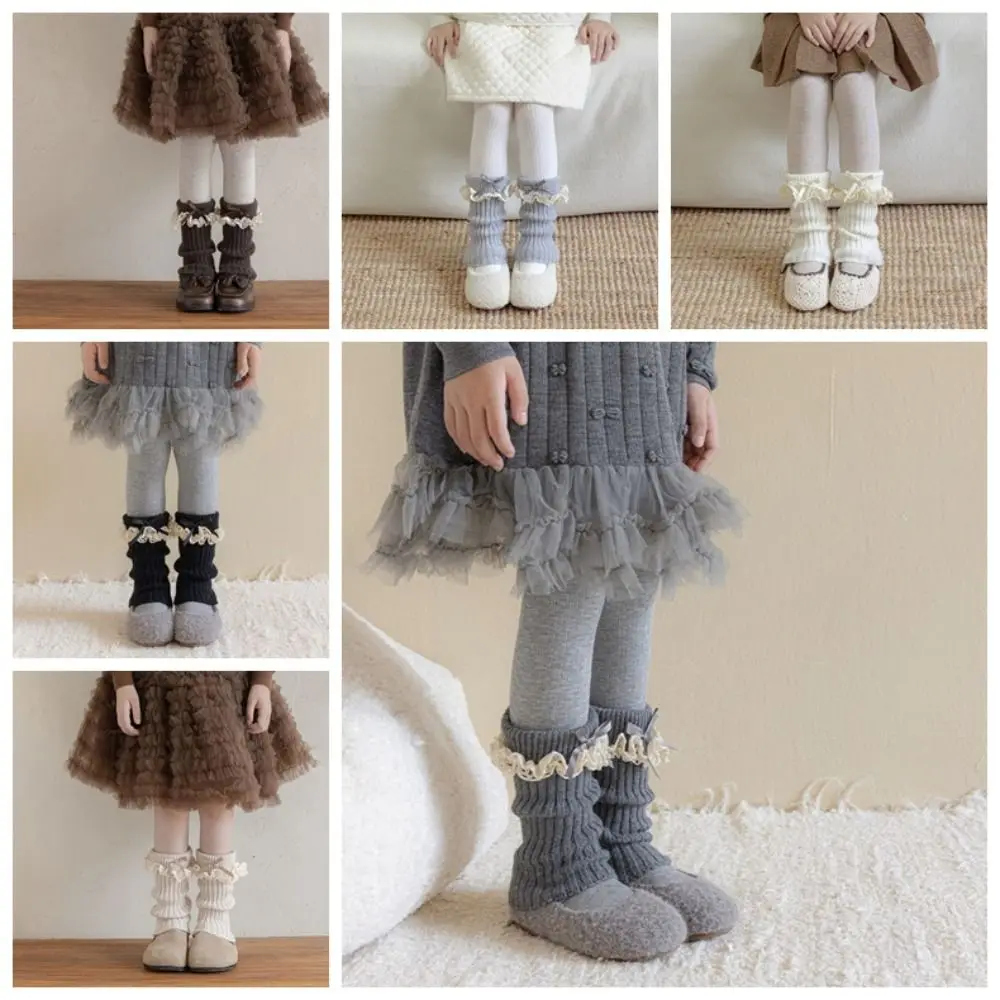 Sweet Polyester Girls Leg Warmers Knitted Texture Thickened Fabric Sock Covers Lolita Stretchy Fit Calf Socks Daily Leg Warmth