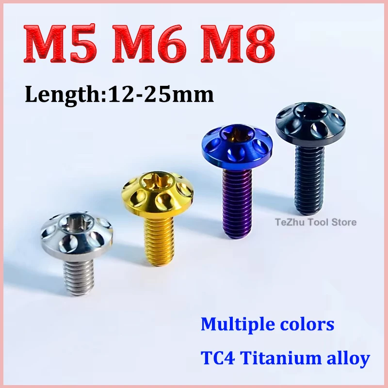 1Pcs Titanium Ti Bolts M5 M6 M8 x 12 15 20 25mm Half Round Head Water Bottle Cage Holder Torx Screw Blue Silver Gold Black Green