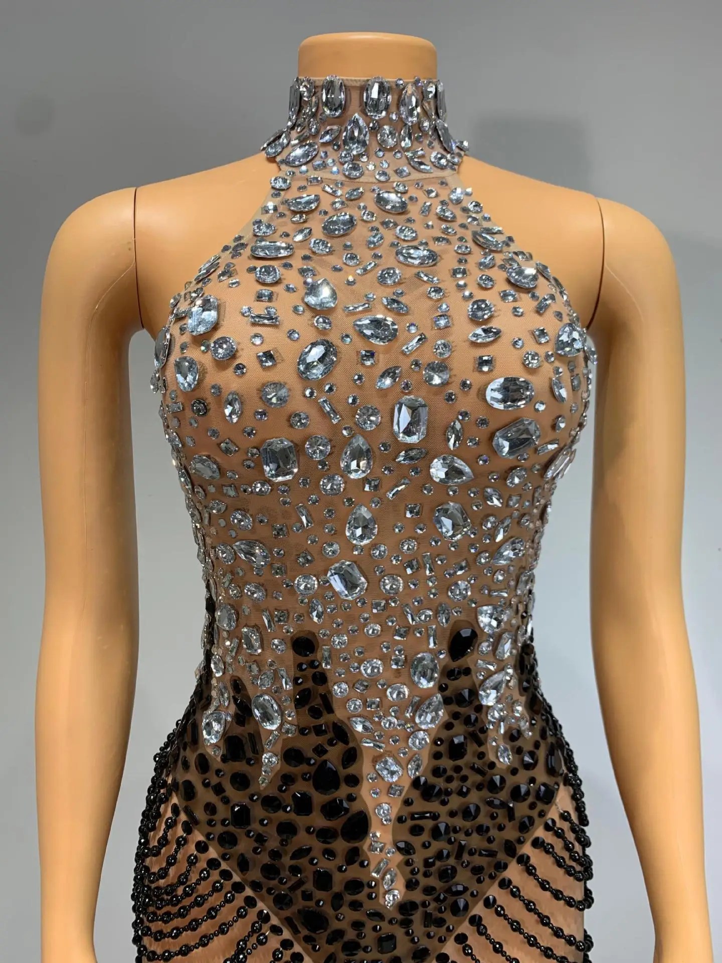 Robes de fête d'anniversaire sexy pour femmes, dos nu, strass, maille, moulante, mini robe, Club, Bar, Gogo, danseuse, chanteur, Costumes de scène