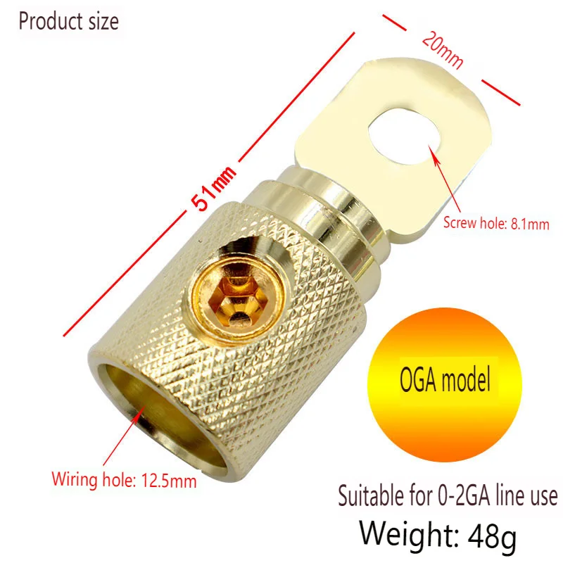 1pc Car Audio Modified Wire Power Supply O-type Terminal Block Pure Copper Gold-plated Connector Car Audio Amp Input Reducer