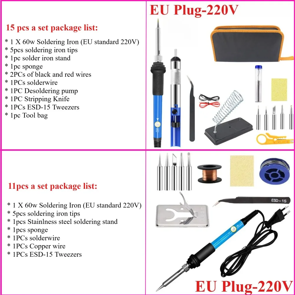 Adjustable Temperature Electric Soldering Iron Multifunctional Welding Solder Rework Station Heat Repair Tools 220V 60W