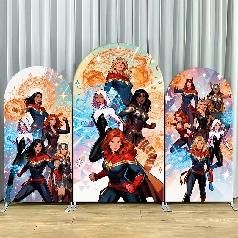 

Arch Backdrop Cover Single Side Captain Marvel Female Heroes Superhero Party Decoration Photo Booth Background Props Room Decor