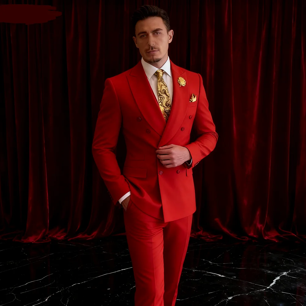 

Green Slim Fit Men's Dress Suit One-Button Peak Lapel Wedding Smoking Terno Masculino Jacket Pants Tie Set